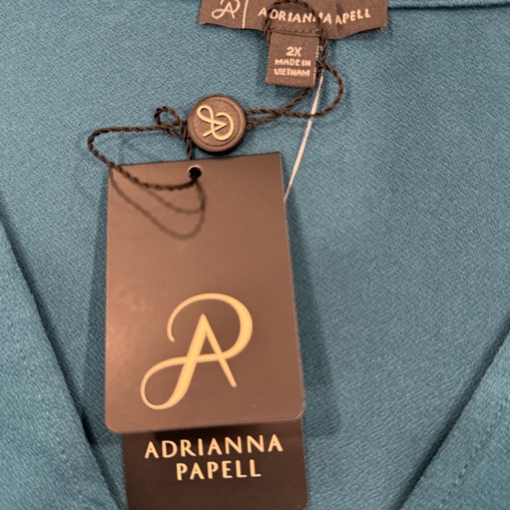 ADRIANNA PAPELL Blouse Swiss Dot Semi-Sheer 3/4 Sleeve Dressy Ink Blue Size 2X - Picture 8 of 9